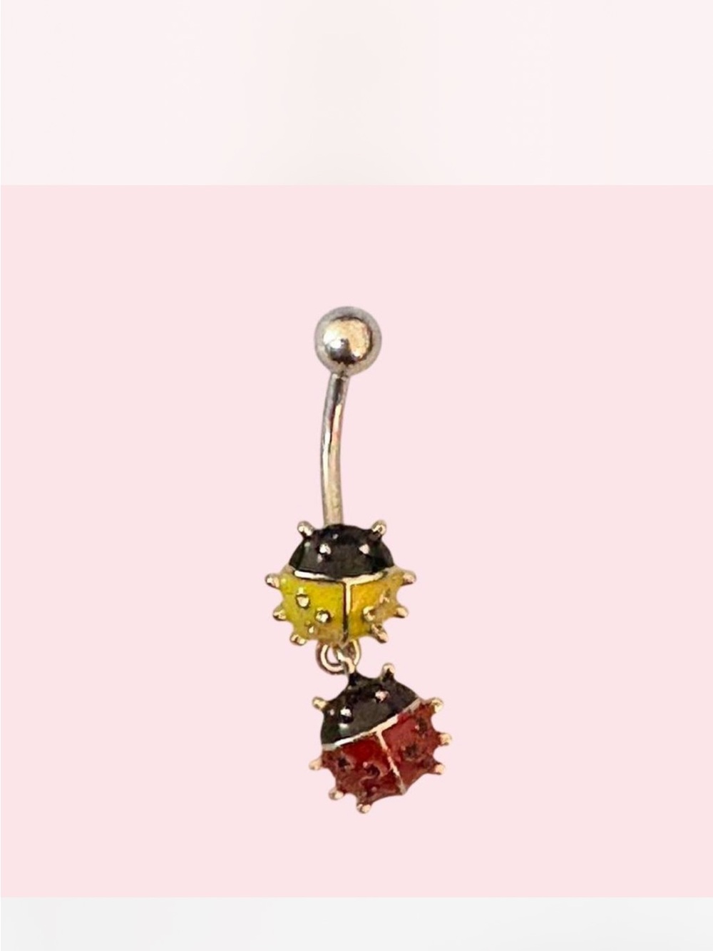 Double Enamel Ladybug Belly Button Ring - Yellow & Red
